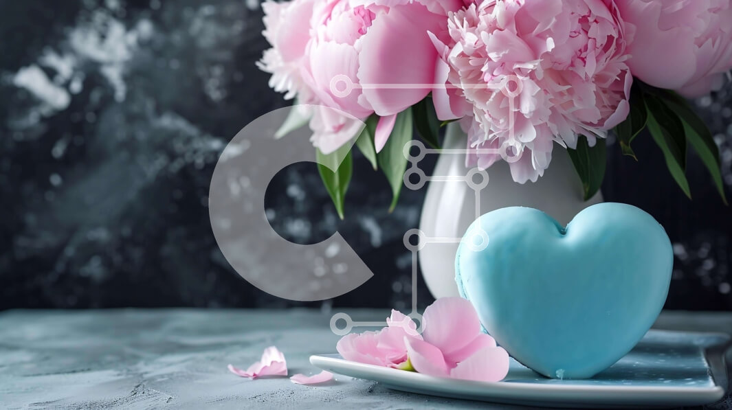 Σετ των 2 Intra Συλλεκτικό Ξύλινο Παζλ Plywood  4mm - Μπλε κέικ σε σχήμα καρδιάς με παιώνιες και τριαντάφυλλα Σε Ξύλινο Κουτί - Διαστάσεις: 10x10 cm – 25 κομμάτια