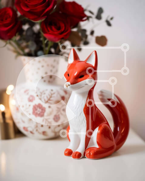 Intra Συλλεκτικό Ξύλινο Παζλ Plywood  4mm - Κόκκινο και άσπρο ειδώλιο αλεπούς με τριαντάφυλλα και λουλούδια Σε Ξύλινο Κουτί - Διαστάσεις: 10x10 cm – 25 κομμάτια