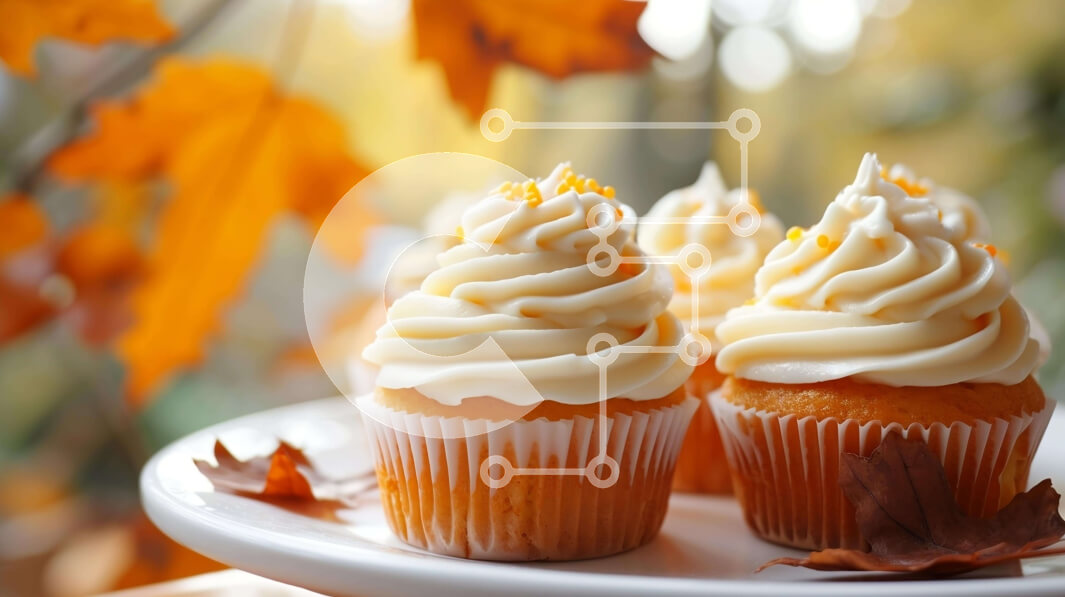 Σετ των 2 Intra Συλλεκτικό Ξύλινο Παζλ Plywood  4mm - Cupcakes με παγωμένο πορτοκάλι σε φθινοπωρινό σκηνικό Σε Ξύλινο Κουτί - Διαστάσεις: 10x10 cm – 25 κομμάτια