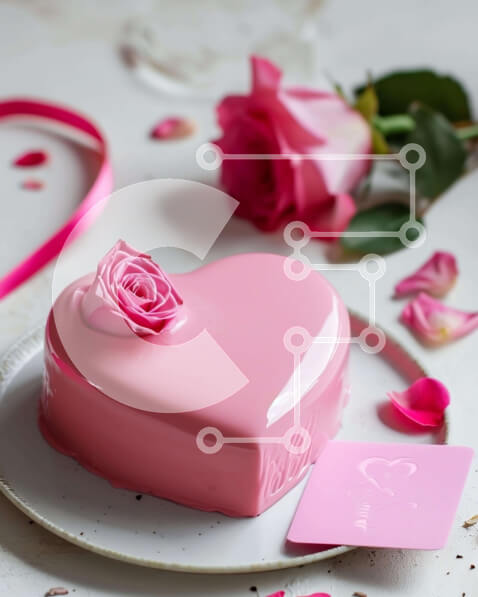 Σετ των 2 Intra Συλλεκτικό Ξύλινο Παζλ Plywood  4mm - Τούρτα σε σχήμα καρδιάς που περιβάλλεται από λουλούδια και συναισθηματική αξία Σε Ξύλινο Κουτί - Διαστάσεις: 10x10 cm – 25 κομμάτια