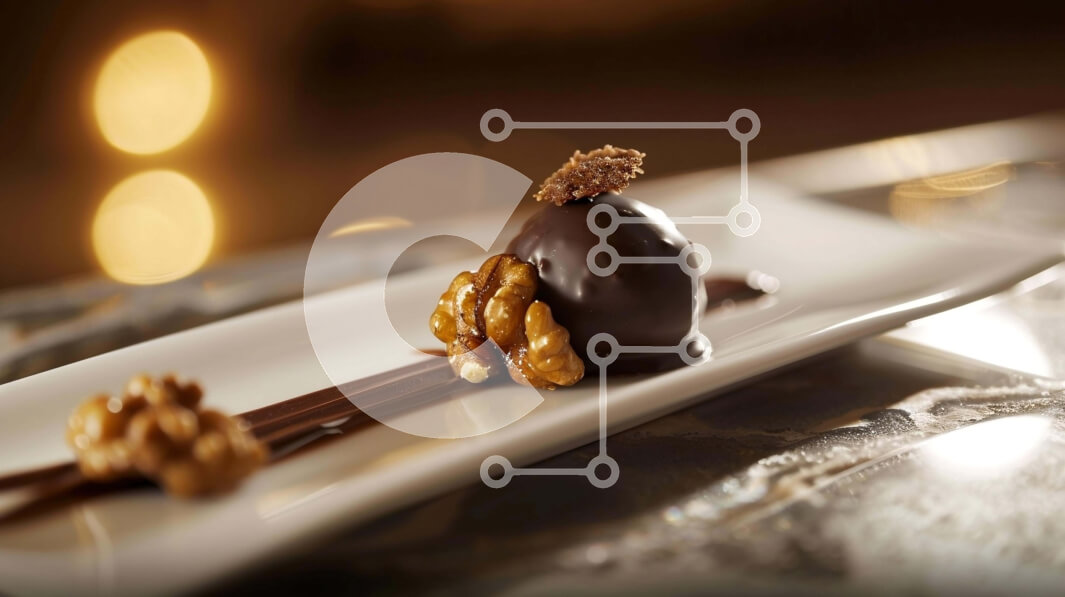 Σετ των 2 Intra Συλλεκτικό Ξύλινο Παζλ Plywood  4mm - Νόστιμο επιδόρπιο σοκολάτας και καρυδιάς σε λευκό πιάτο Σε Ξύλινο Κουτί - Διαστάσεις: 10x10 cm – 25 κομμάτια