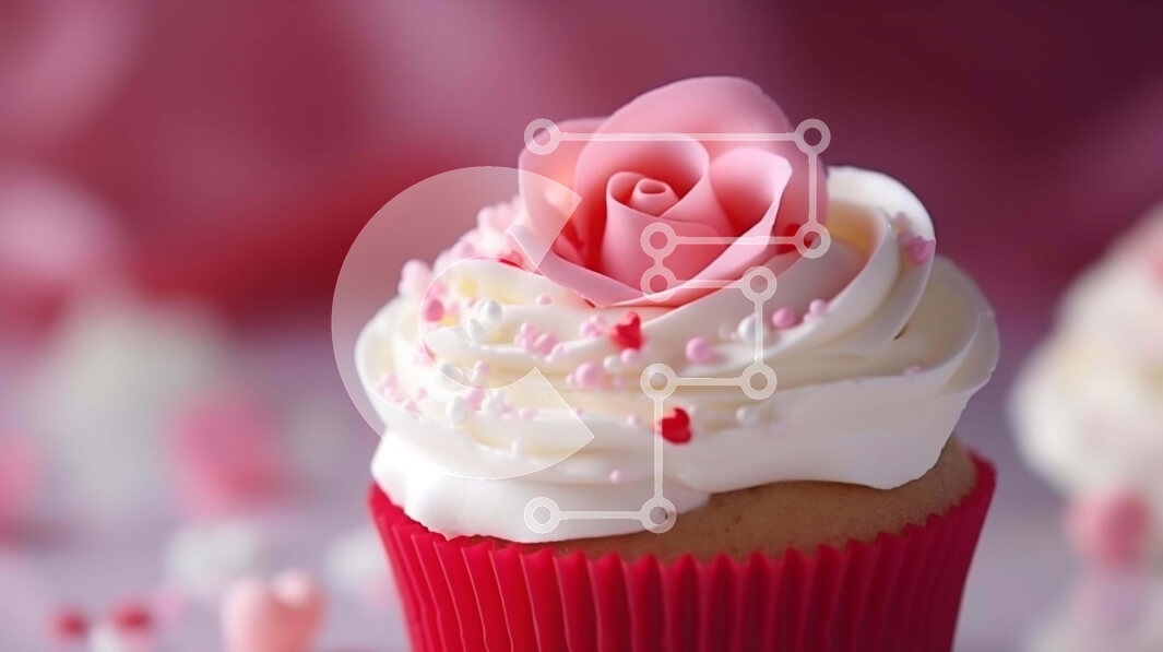 Σετ των 2 Intra Συλλεκτικό Ξύλινο Παζλ Plywood  4mm - Cupcake του Αγίου Βαλεντίνου με λευκό γλάσο και ροζ τριαντάφυλλα Σε Ξύλινο Κουτί - Διαστάσεις: 10x10 cm – 25 κομμάτια