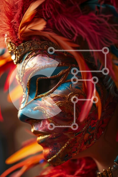 Intra Συλλεκτικό Ξύλινο Παζλ Plywood  4mm - Γυναίκα που φορά περίτεχνη αποκριάτικη μάσκα με φτερά Σε Ξύλινο Κουτί - Διαστάσεις Puzzle: 10x10 cm – 25 κομμάτια