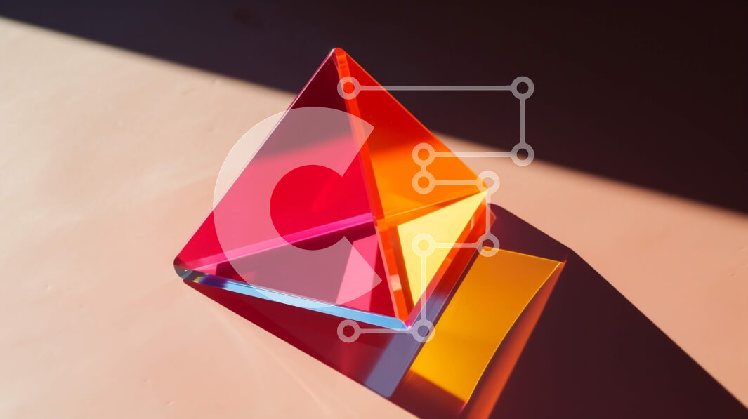 Intra Συλλεκτικό Ξύλινο Παζλ Plywood  4mm - Πολύχρωμο τριγωνικό γυάλινο αντικείμενο σε πορτοκαλί επιφάνεια Σε Ξύλινο Κουτί - Διαστάσεις Puzzle: 10x10 cm – 25 κομμάτια