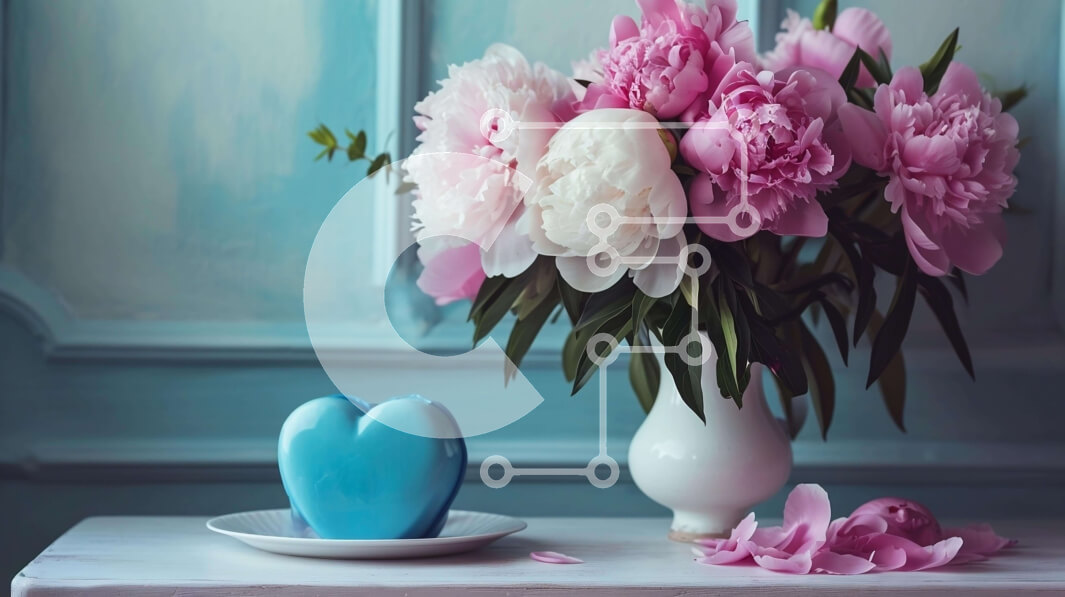 Intra Συλλεκτικό Ξύλινο Παζλ Plywood  4mm - Λευκό βάζο με ροζ και λευκά λουλούδια και μπλε πιάτα Σε Ξύλινο Κουτί - Διαστάσεις: 10x10 cm – 25 κομμάτια