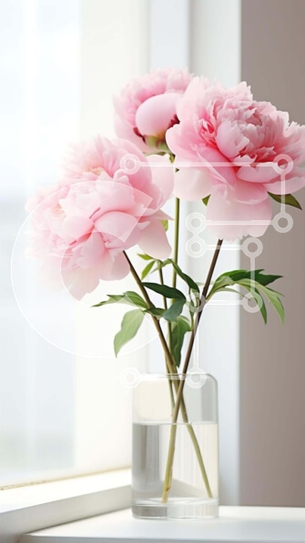 Σετ των 2 Intra Συλλεκτικό Ξύλινο Παζλ Plywood  4mm - Τρία φρέσκα ροζ λουλούδια σε ένα διάφανο βάζο στο περβάζι του παραθύρου Σε Ξύλινο Κουτί - Διαστάσεις: 10x10 cm – 25 κομμάτια