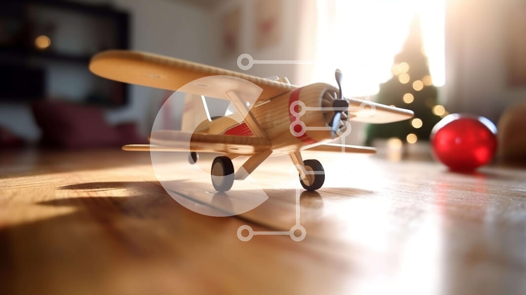 Intra Συλλεκτικό Ξύλινο Παζλ Plywood  4mm - Ξύλινο παιχνίδι αεροπλάνο στο τραπέζι με χριστουγεννιάτικο δέντρο Σε Ξύλινο Κουτί - Διαστάσεις Puzzle: 10x10 cm – 25 κομμάτια