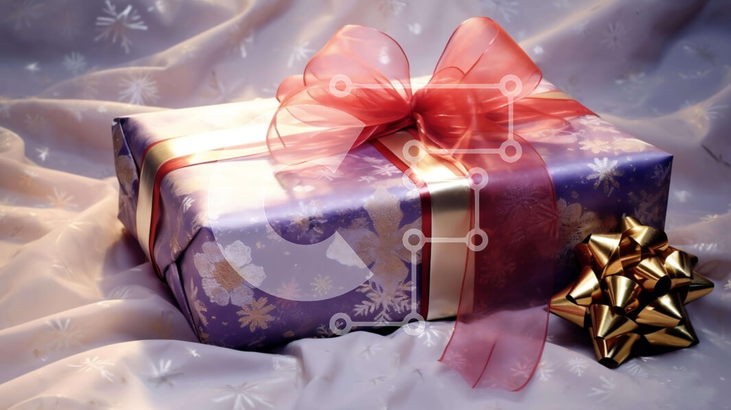 Intra Συλλεκτικό Ξύλινο Παζλ Plywood  4mm - Μωβ και χρυσό τυλιγμένο δώρο με χρυσούς φιόγκους Σε Ξύλινο Κουτί - Διαστάσεις: 10x10 cm – 25 κομμάτια