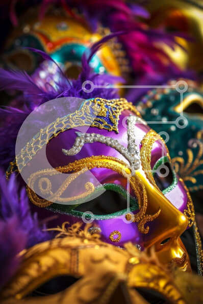 Intra Συλλεκτικό Ξύλινο Παζλ Plywood  4mm - Στοίβα από πολύχρωμες αποκριάτικες μάσκες Σε Ξύλινο Κουτί - Διαστάσεις Puzzle: 10x10 cm – 25 κομμάτια