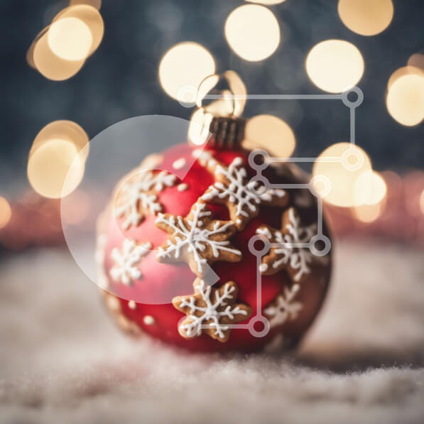 Intra Συλλεκτικό Ξύλινο Παζλ Plywood  4mm - Κόκκινη μπάλα νιφάδας χιονιού σε χιονισμένο φόντο Σε Ξύλινο Κουτί - Διαστάσεις Puzzle: 10x10 cm – 25 κομμάτια