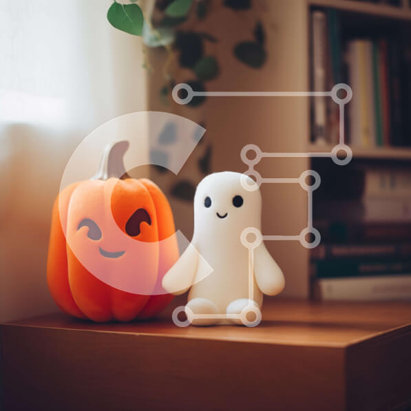 Intra Συλλεκτικό Ξύλινο Παζλ Plywood  4mm - Λευκό παιχνίδι φάντασμα και πορτοκαλί κολοκύθα Σε Ξύλινο Κουτί - Διαστάσεις Puzzle: 10x10 cm – 25 κομμάτια