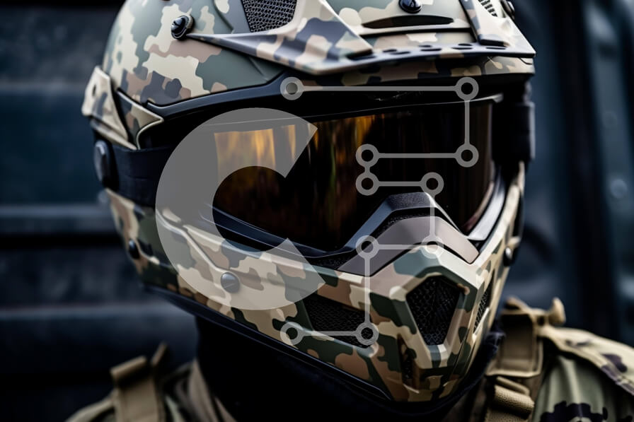 Intra Συλλεκτικό Ξύλινο Παζλ Plywood  4mm - Άνδρας με κράνος παραλλαγής και γυαλιά σε στυλ στρατού Σε Ξύλινο Κουτί - Διαστάσεις Puzzle: 10x10 cm – 25 κομμάτια