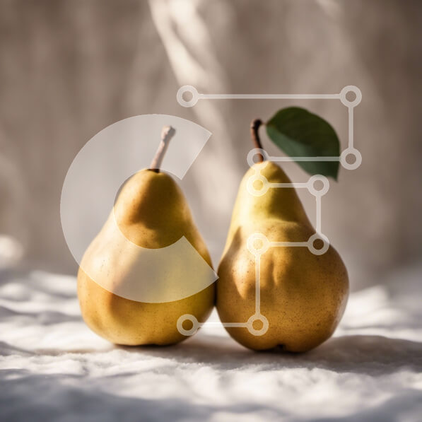 Σετ των 2 Intra Συλλεκτικό Ξύλινο Παζλ Plywood  4mm - Δύο αχλάδια με το πράσινο φύλλο στο τραπέζι Σε Ξύλινο Κουτί - Διαστάσεις: 10x10 cm – 25 κομμάτια