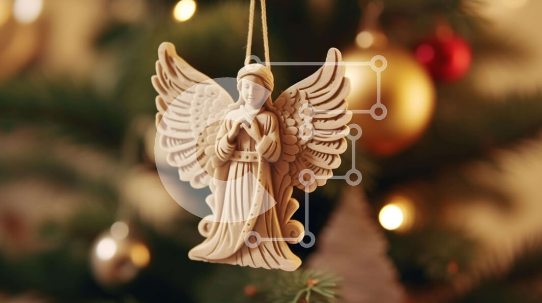 Intra Συλλεκτικό Ξύλινο Παζλ Plywood  4mm - Στολίδι αγγέλου που κρέμεται από ένα χριστουγεννιάτικο δέντρο Σε Ξύλινο Κουτί - Διαστάσεις: 10x10 cm – 25 κομμάτια