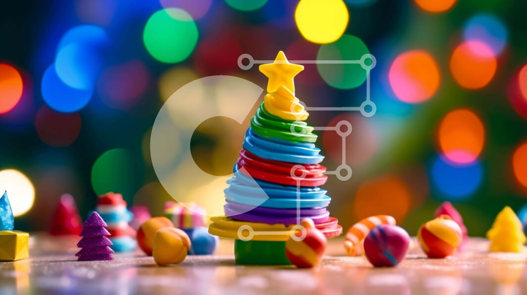 Intra Συλλεκτικό Ξύλινο Παζλ Plywood  4mm - Πολύχρωμο χριστουγεννιάτικο δέντρο καραμελών Σε Ξύλινο Κουτί - Διαστάσεις: 10x10 cm – 25 κομμάτια