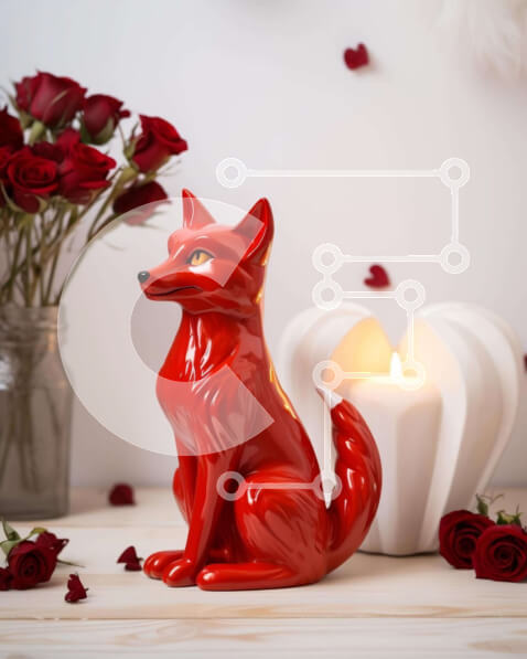 Intra Συλλεκτικό Ξύλινο Παζλ Plywood  4mm - Ειδώλιο κόκκινης αλεπούς με τριαντάφυλλα και κεριά για την ημέρα του Αγίου Βαλεντίνου Σε Ξύλινο Κουτί - Διαστάσεις: 10x10 cm – 25 κομμάτια