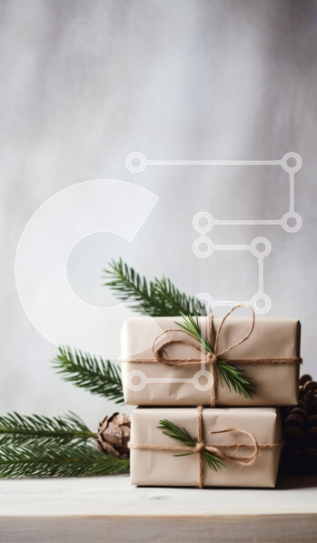 Intra Συλλεκτικό Ξύλινο Παζλ Plywood  4mm - Τυλιγμένα δώρα με κλαδί πεύκου σε λευκό φόντο Σε Ξύλινο Κουτί - Διαστάσεις: 10x10 cm – 25 κομμάτια