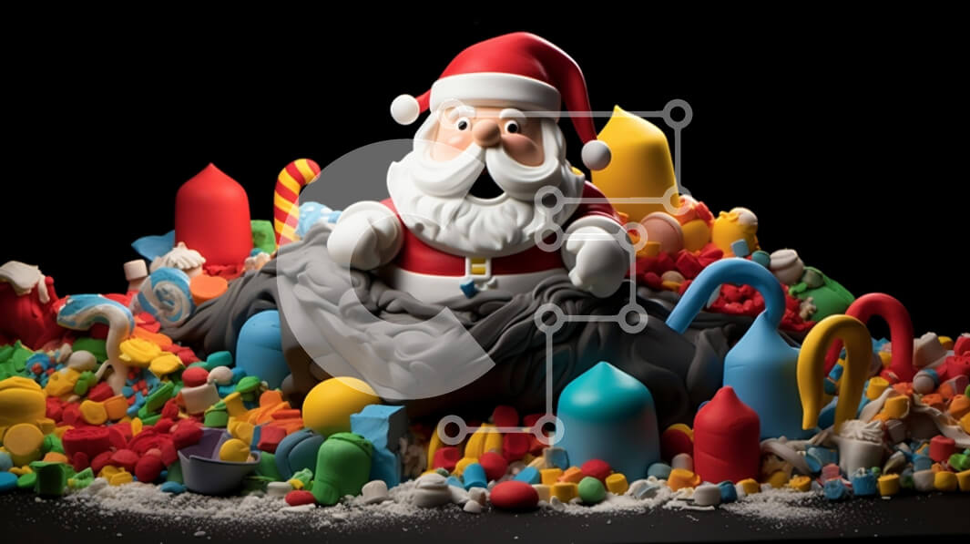 Intra Συλλεκτικό Ξύλινο Παζλ Plywood  4mm - Ειδώλιο Άγιου Βασίλη που περιβάλλεται από ζαχαρωτά και γλυκά Σε Ξύλινο Κουτί - Διαστάσεις: 10x10 cm – 25 κομμάτια