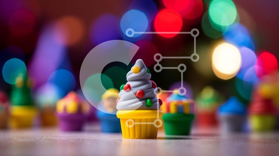 Intra Συλλεκτικό Ξύλινο Παζλ Plywood  4mm - Πολύχρωμα χριστουγεννιάτικα cupcakes σε ένα εορταστικό τραπέζι Σε Ξύλινο Κουτί - Διαστάσεις: 10x10 cm – 25 κομμάτια