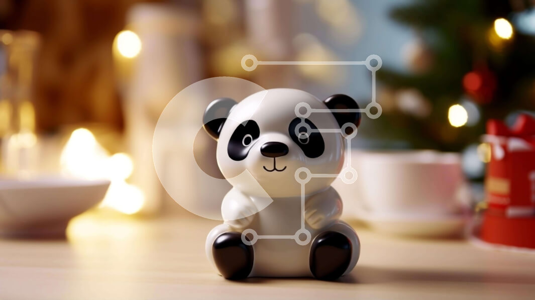 Intra Συλλεκτικό Ξύλινο Παζλ Plywood  4mm - Ειδώλιο αρκούδας Panda στο τραπέζι με κύπελλα και στολίδια Σε Ξύλινο Κουτί - Διαστάσεις: 10x10 cm – 25 κομμάτια