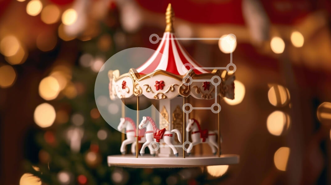 Intra Συλλεκτικό Ξύλινο Παζλ Plywood  4mm - Εορταστικό καρουζέλ με χριστουγεννιάτικο δέντρο στο φόντο Σε Ξύλινο Κουτί - Διαστάσεις: 10x10 cm – 25 κομμάτια