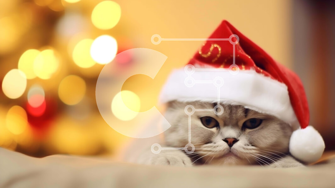 Σετ των 2 Intra Συλλεκτικό Ξύλινο Παζλ Plywood  4mm - Γκρίζα γάτα με καπέλο Άγιου Βασίλη Σε Ξύλινο Κουτί - Διαστάσεις: 10x10 cm – 25 κομμάτια