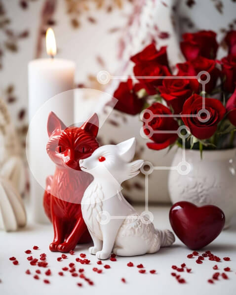 Intra Συλλεκτικό Ξύλινο Παζλ Plywood  4mm - Γιορτή του Αγίου Βαλεντίνου με ειδώλιο λευκής αλεπούς και κεριά Σε Ξύλινο Κουτί - Διαστάσεις: 10x10 cm – 25 κομμάτια