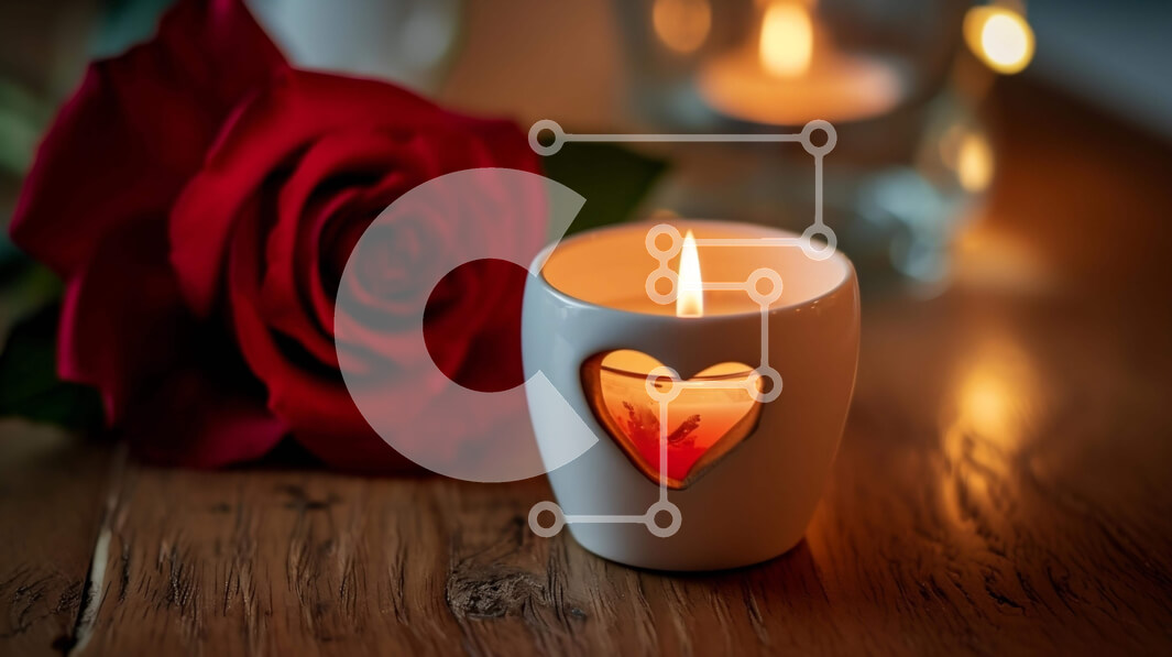 Intra Συλλεκτικό Ξύλινο Παζλ Plywood  4mm - Ρομαντικό κερί σε σχήμα καρδιάς με κόκκινο τριαντάφυλλο σε ξύλινο τραπέζι Σε Ξύλινο Κουτί - Διαστάσεις Puzzle: 10x10 cm – 25 κομμάτια