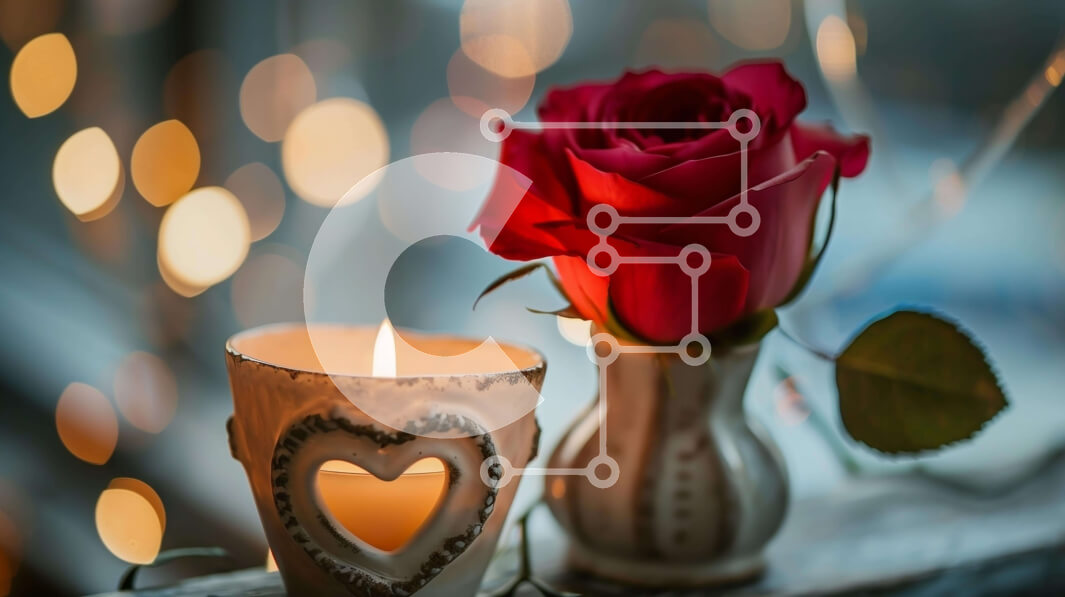 Intra Συλλεκτικό Ξύλινο Παζλ Plywood  4mm - Κόκκινο τριαντάφυλλο και κερί σε βάζα σε σχήμα καρδιάς Σε Ξύλινο Κουτί - Διαστάσεις Puzzle: 10x10 cm – 25 κομμάτια