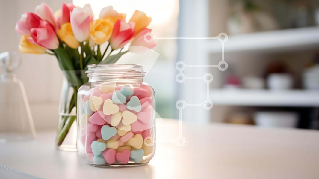 Σετ των 2 Intra Συλλεκτικό Ξύλινο Παζλ Plywood  4mm - Πολύχρωμες καραμέλες και τουλίπες στο βάζο Mason Σε Ξύλινο Κουτί - Διαστάσεις: 10x10 cm – 25 κομμάτια