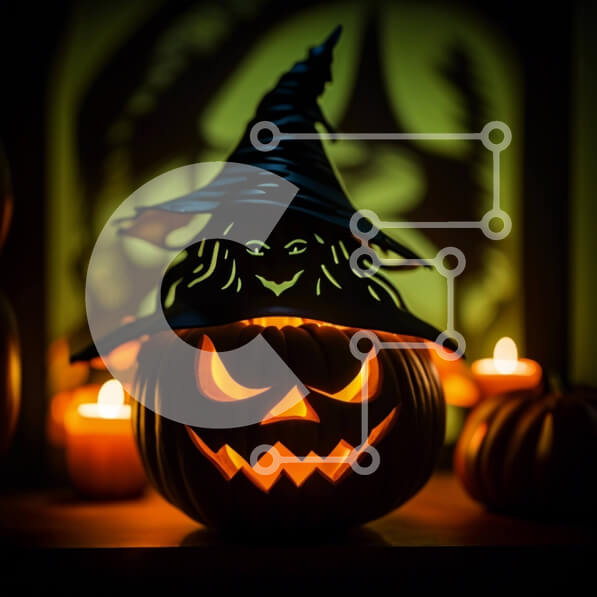 Intra Συλλεκτικό Ξύλινο Παζλ Plywood  4mm - Απόκοσμη αποκριάτικη διακόσμηση με σκαλιστή κολοκύθα και καπέλο μάγισσας Σε Ξύλινο Κουτί - Διαστάσεις: 10x10 cm – 25 κομμάτια