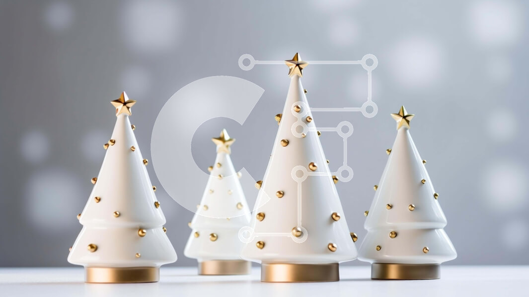 Intra Συλλεκτικό Ξύλινο Παζλ Plywood  4mm - Λευκά κεραμικά χριστουγεννιάτικα δέντρα με χρυσά αστέρια Σε Ξύλινο Κουτί - Διαστάσεις: 10x10 cm – 25 κομμάτια