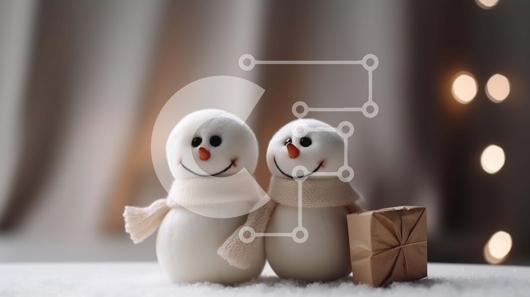 Intra Συλλεκτικό Ξύλινο Παζλ Plywood  4mm - Δύο χιονάνθρωποι με το κιβώτιο δώρων στην επιφάνεια του χιονιού Σε Ξύλινο Κουτί - Διαστάσεις: 10x10 cm – 25 κομμάτια