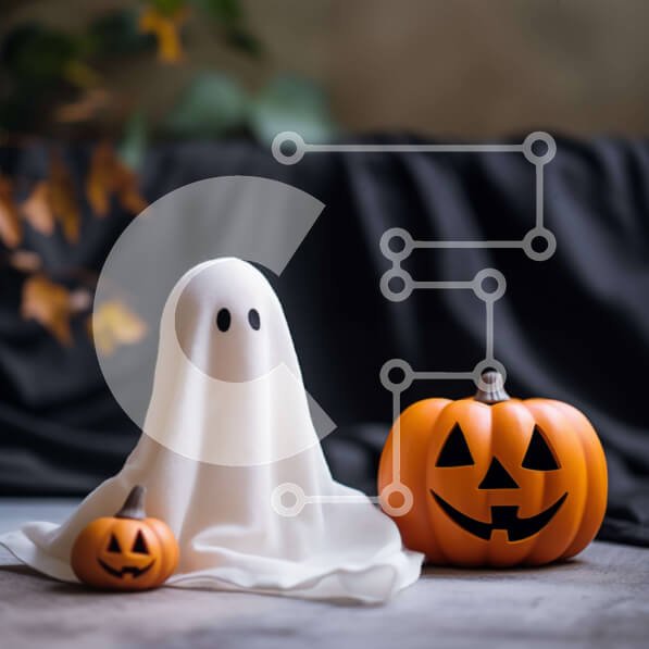 Intra Συλλεκτικό Ξύλινο Παζλ Plywood  4mm - Εορταστική εικόνα αποκριών με φάντασμα και κολοκύθες Σε Ξύλινο Κουτί - Διαστάσεις Puzzle: 10x10 cm – 25 κομμάτια