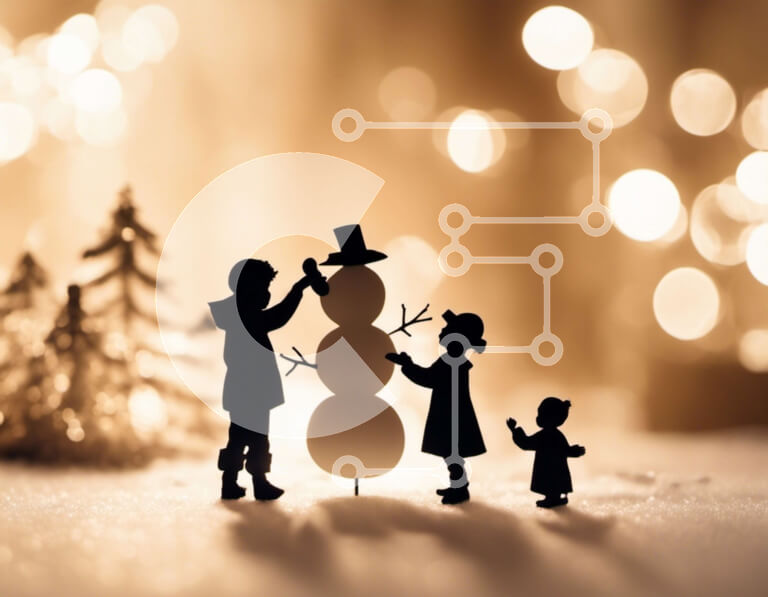 Intra Συλλεκτικό Ξύλινο Παζλ Plywood  4mm - Σιλουέτα των παιδιών που παίζουν με ειδώλια χιονάνθρωπου στο χιόνι Σε Ξύλινο Κουτί - Διαστάσεις Puzzle: 10x10 cm – 25 κομμάτια