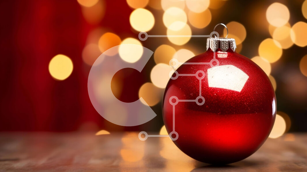 Intra Συλλεκτικό Ξύλινο Παζλ Plywood  4mm - Κόκκινη χριστουγεννιάτικη μπάλα σε ξύλινο τραπέζι με πολύχρωμα φώτα Σε Ξύλινο Κουτί - Διαστάσεις: 10x10 cm – 25 κομμάτια