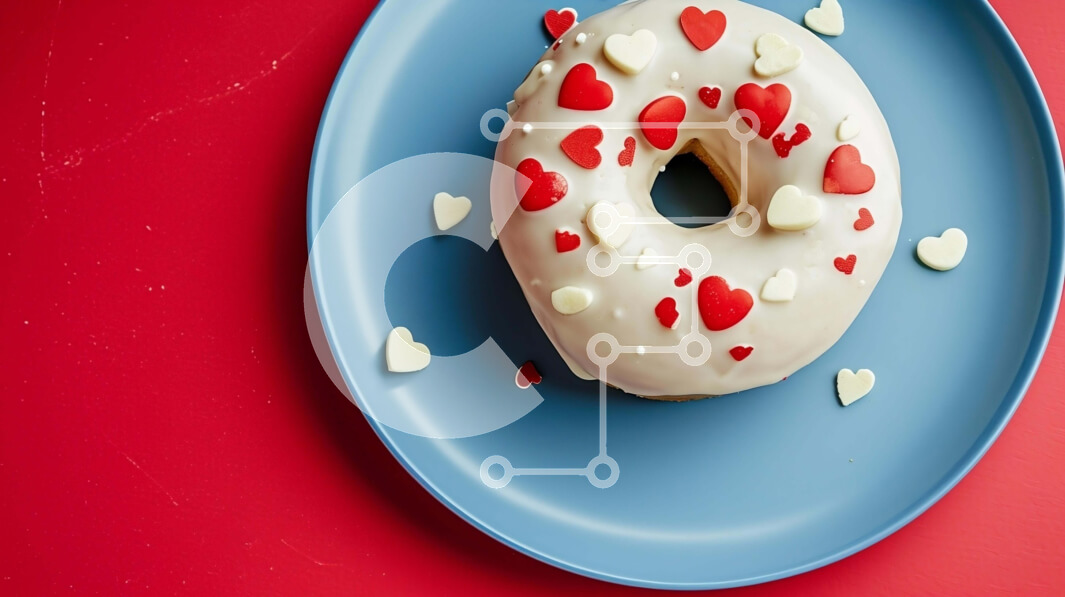 Σετ των 2 Intra Συλλεκτικό Ξύλινο Παζλ Plywood  4mm - Ντόνατ για την ημέρα του Αγίου Βαλεντίνου με διακοσμητικά καρδιά σε μπλε πιάτο Σε Ξύλινο Κουτί - Διαστάσεις: 10x10 cm – 25 κομμάτια