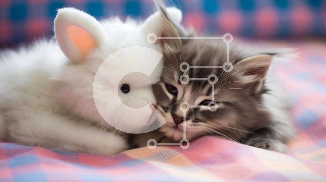 Σετ των 2 Intra Συλλεκτικό Ξύλινο Παζλ Plywood  4mm - Γκρι και λευκό γατάκι με πορτοκαλί λαγουδάκι γεμιστό ζώο Σε Ξύλινο Κουτί - Διαστάσεις: 10x10 cm – 25 κομμάτια