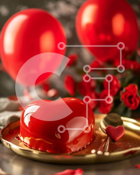 Intra Συλλεκτικό Ξύλινο Παζλ Plywood  4mm - Τούρτα σε σχήμα καρδιάς για την ημέρα του Αγίου Βαλεντίνου με κόκκινα τριαντάφυλλα και μπαλόνια Σε Ξύλινο Κουτί - Διαστάσεις: 10x10 cm – 25 κομμάτια