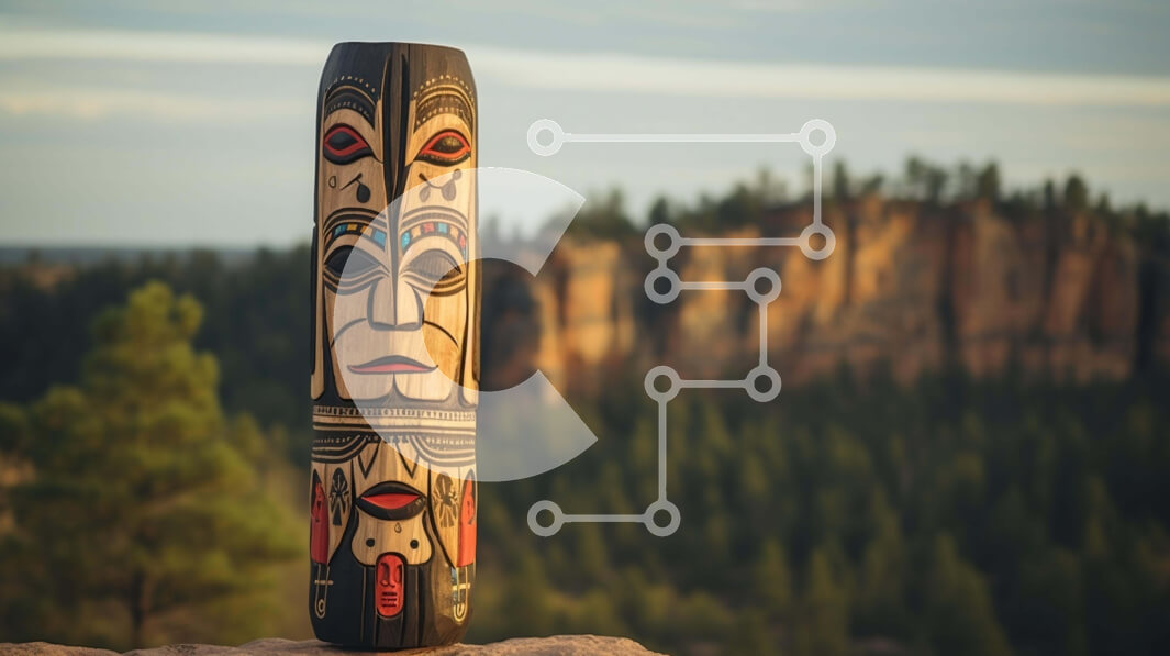 Intra Συλλεκτικό Ξύλινο Παζλ Plywood  4mm - Πόλος τοτέμ σε ένα φυσικό περιβάλλον με βουνά και δέντρα Σε Ξύλινο Κουτί - Διαστάσεις Puzzle: 10x10 cm – 25 κομμάτια