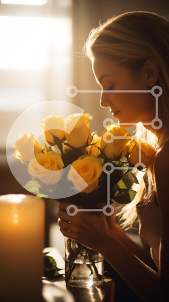 Intra Συλλεκτικό Ξύλινο Παζλ Plywood  4mm - Γυναίκα με κίτρινα τριαντάφυλλα στο χέρι Σε Ξύλινο Κουτί - Διαστάσεις Puzzle: 10x10 cm – 25 κομμάτια