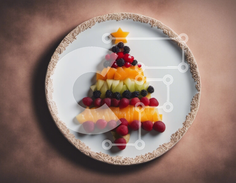 Σετ των 2 Intra Συλλεκτικό Ξύλινο Παζλ Plywood  4mm - Πιάτο με φρούτα και λαχανικά χριστουγεννιάτικου δέντρου Σε Ξύλινο Κουτί - Διαστάσεις: 10x10 cm – 25 κομμάτια