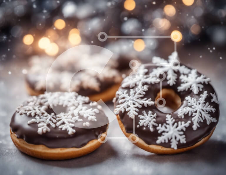 Σετ των 2 Intra Συλλεκτικό Ξύλινο Παζλ Plywood  4mm - Ντόνατς σοκολάτας με νιφάδες χιονιού σε γκρι φόντο Σε Ξύλινο Κουτί - Διαστάσεις: 10x10 cm – 25 κομμάτια