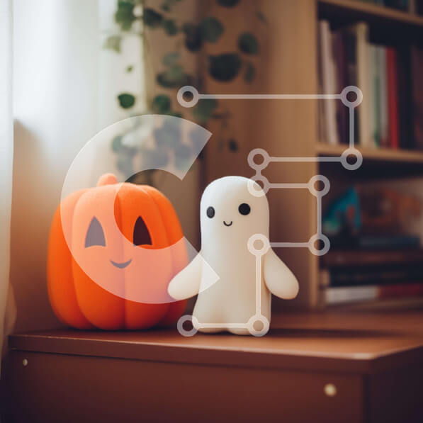 Intra Συλλεκτικό Ξύλινο Παζλ Plywood  4mm - Ξύλινο τραπέζι με ειδώλια φαντασμάτων και διακόσμηση κολοκύθας Σε Ξύλινο Κουτί - Διαστάσεις Puzzle: 10x10 cm – 25 κομμάτια