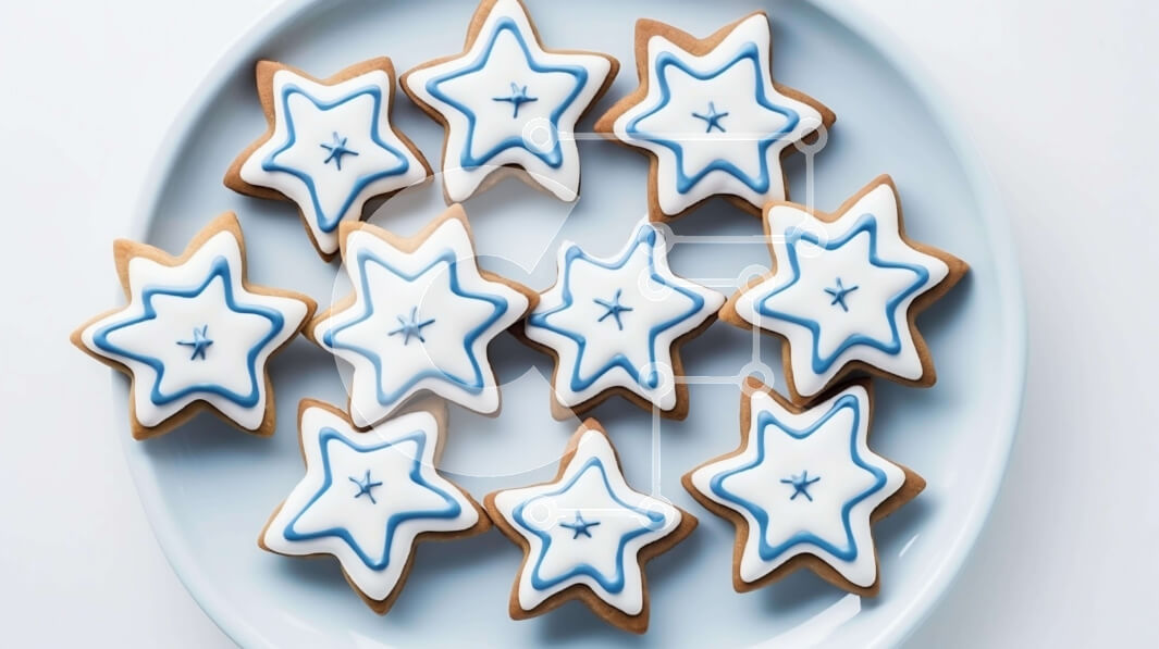 Σετ των 2 Intra Συλλεκτικό Ξύλινο Παζλ Plywood  4mm - Πιάτο με μπισκότα σε σχήμα αστεριού διακοσμημένο με μπλε και λευκά αστέρια Σε Ξύλινο Κουτί - Διαστάσεις: 10x10 cm – 25 κομμάτια