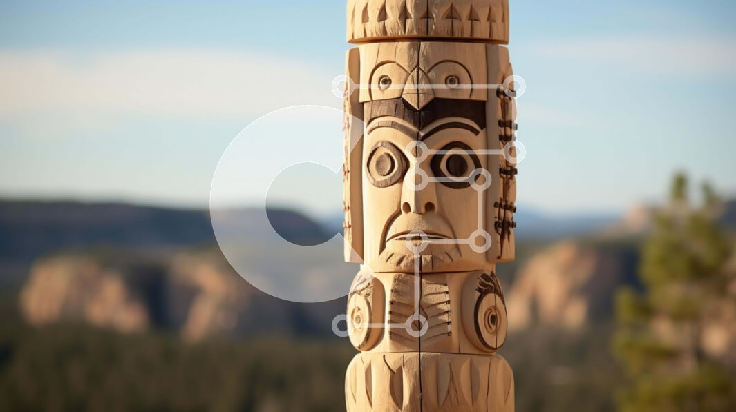 Intra Συλλεκτικό Ξύλινο Παζλ Plywood  4mm - Ξύλινο κοντάρι τοτέμ με σκαλιστό πρόσωπο με φόντο το βουνό Σε Ξύλινο Κουτί - Διαστάσεις Puzzle: 10x10 cm – 25 κομμάτια