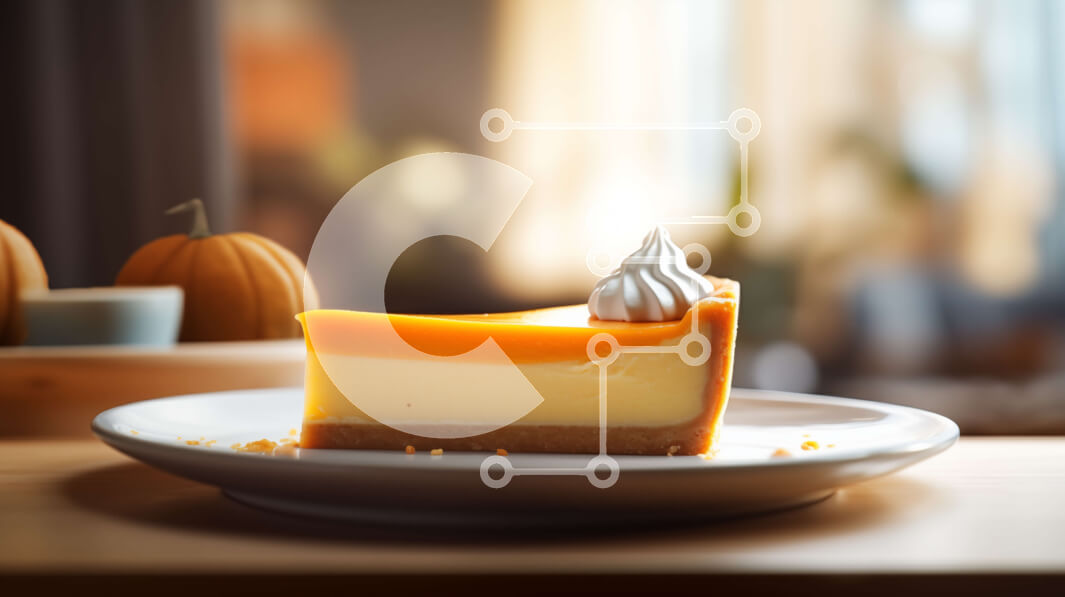 Σετ των 2 Intra Συλλεκτικό Ξύλινο Παζλ Plywood  4mm - Φέτα cheesecake σε πιάτο πορτοκαλιού με κολοκύθες Σε Ξύλινο Κουτί - Διαστάσεις: 10x10 cm – 25 κομμάτια