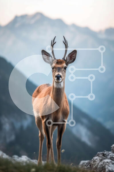 Σετ των 2 Intra Συλλεκτικό Ξύλινο Παζλ Plywood  4mm - Όμορφη εικόνα ελαφιών σε βραχώδη βράχο με φόντο το βουνό Σε Ξύλινο Κουτί - Διαστάσεις: 10x10 cm – 25 κομμάτια