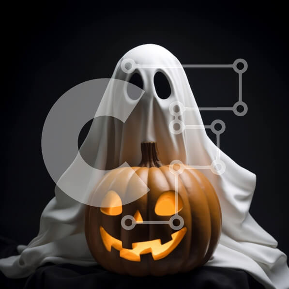 Intra Συλλεκτικό Ξύλινο Παζλ Plywood  4mm - Φάντασμα και κολοκύθα σε μαύρο φόντο Σε Ξύλινο Κουτί - Διαστάσεις Puzzle: 10x10 cm – 25 κομμάτια