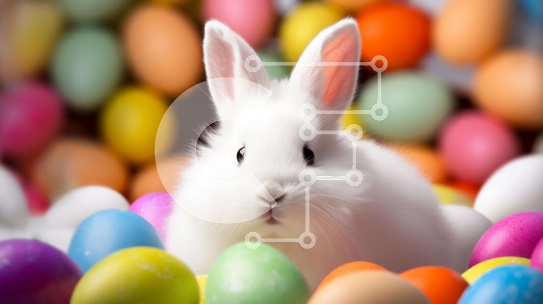 Intra Συλλεκτικό Ξύλινο Παζλ Plywood  4mm - Λευκό Λαγουδάκι που περιβάλλεται από πολύχρωμα Πασχαλινά αυγά Σε Ξύλινο Κουτί - Διαστάσεις: 10x10 cm – 25 κομμάτια